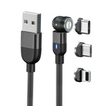 Cáp đồng bộ dữ liệu và sạc từ tính xoay 540 độ 3 trong 1 USB ra 8 Pin + USB-C / Type-C + Micro USB 3A đầu ra dài 2m, 3 trong 1
