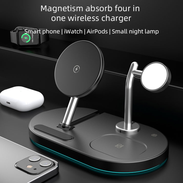 Sạc không dây đa năng từ tính 4 trong 1 15W S20 có đèn ngủ & giá đỡ cho điện thoại / AirPods, S20 Đen, S20 Trắng