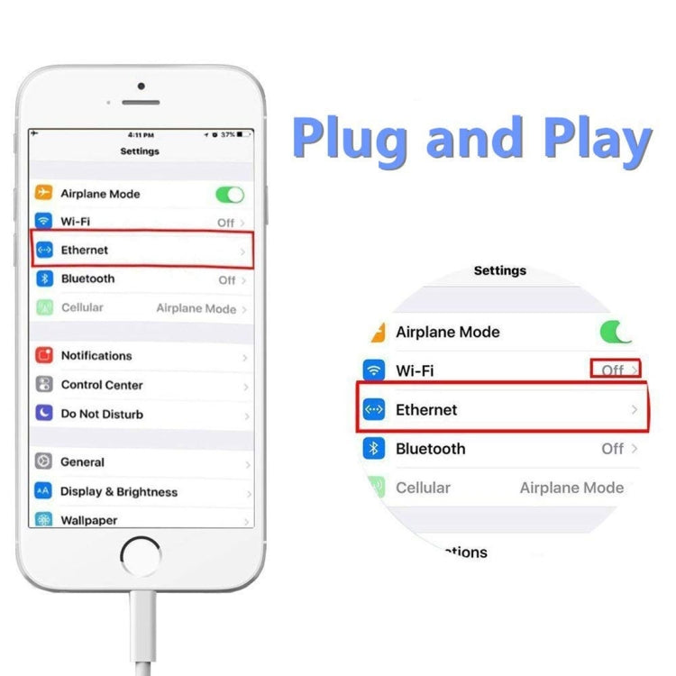 Cáp chuyển đổi mạng LAN NK107A1 8 Pin sang RJ45 cho dòng iPhone / iPad, tổng chiều dài: 16cm