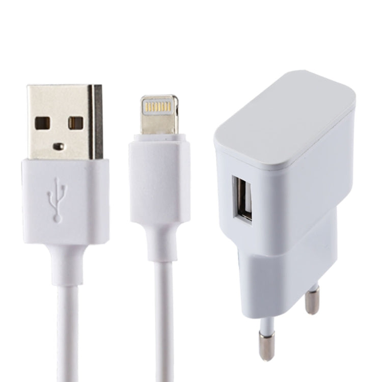 Bộ sạc USB nhận dạng thông minh 5V 2.1A cho iPhone kèm cáp sạc USB 1m sang 8 pin, phích cắm EU