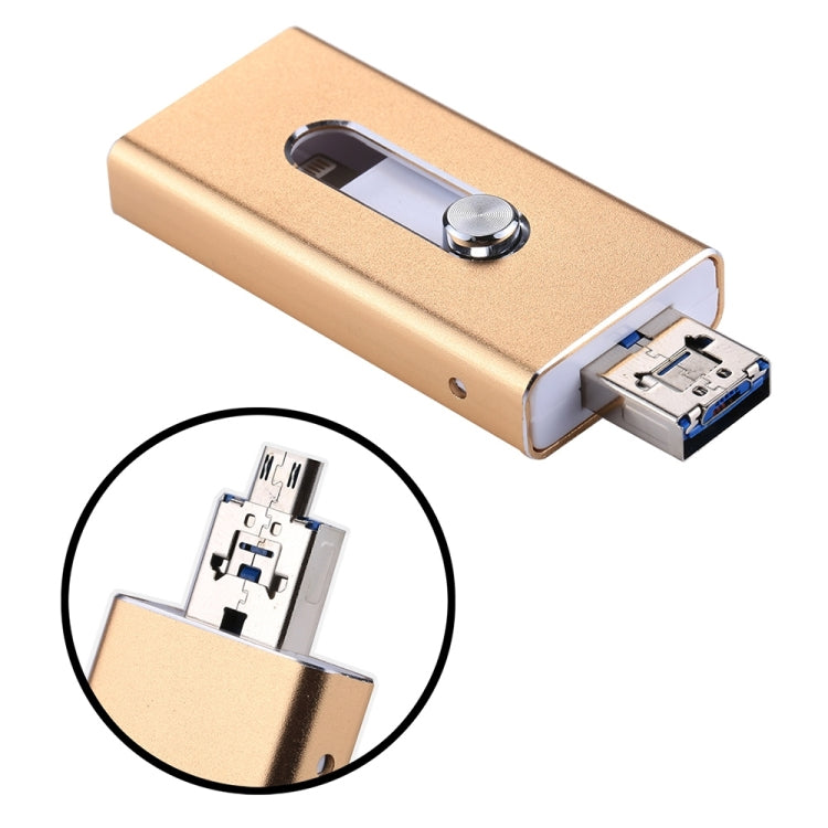 RQW-02 3 trong 1 USB 2.0 & 8 Pin & Micro USB 32GB Ổ Flash, RQW-02 Vàng
