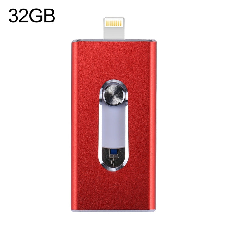 USB Flash Drive 3 trong 1 USB 2.0 & 8 Pin & Micro USB 32GB RQW-02, màu đỏ RQW-02