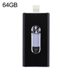 USB Flash Drive 3 trong 1 USB 2.0 & 8 Pin & Micro USB 64GB RQW-02, màu đen RQW-02