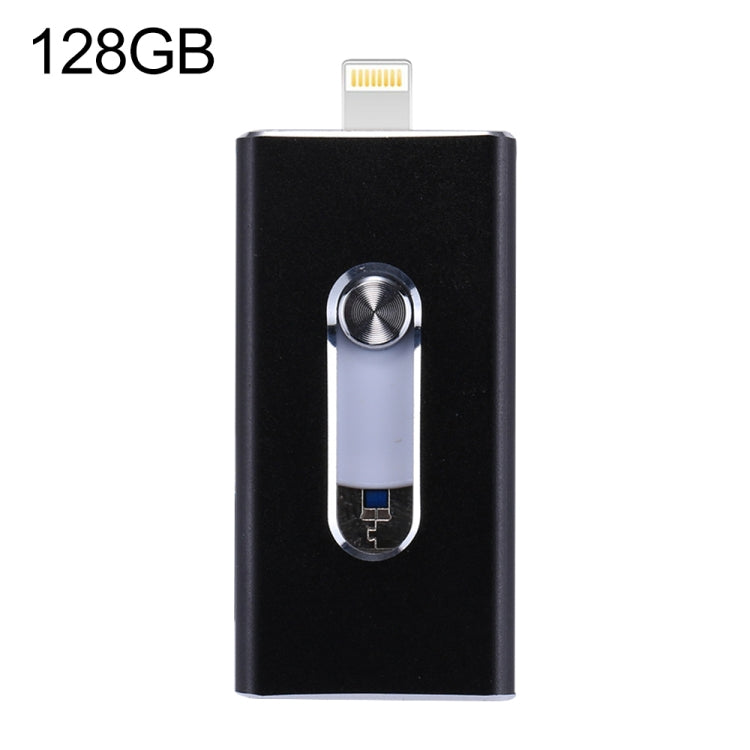 USB Flash Drive 3 trong 1 USB 2.0 & 8 Pin & Micro USB 128GB RQW-02, màu đen RQW-02