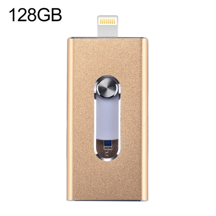 USB Flash Drive 3 trong 1 USB 2.0 & 8 Pin & Micro USB 128GB RQW-02, màu vàng RQW-02