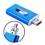 USB Flash Drive 3 trong 1 USB 2.0 & 8 Pin & Micro USB 128GB RQW-02, màu xanh dương RQW-02