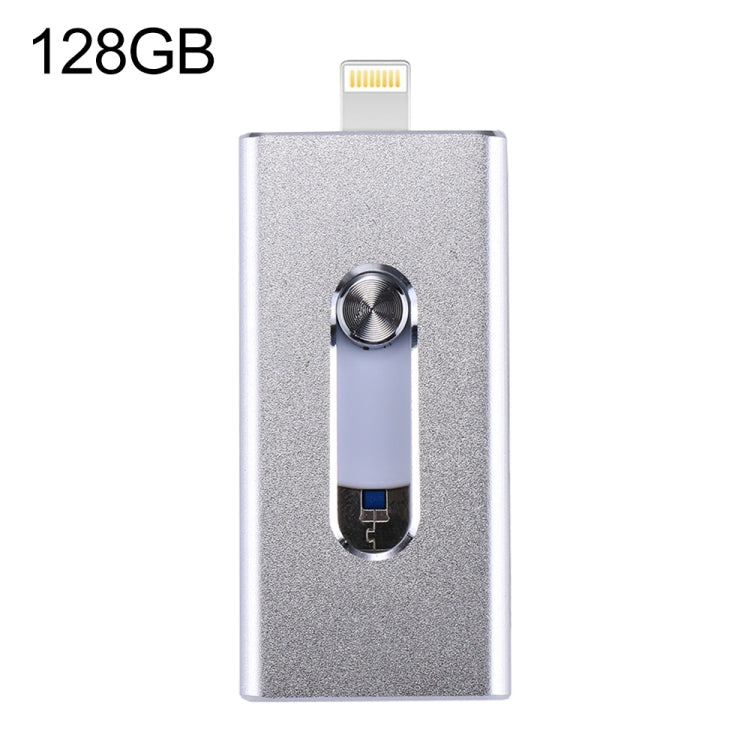 USB Flash Drive 3 trong 1 USB 2.0 & 8 Pin & Micro USB 128GB RQW-02, màu bạc RQW-02