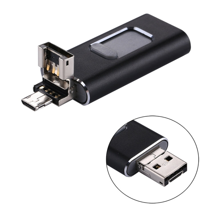 USB Flash Drive 3 trong 1 USB 2.0 & 8 Pin & Micro USB 32GB easyflash RQW-01B, màu đen RQW-01B