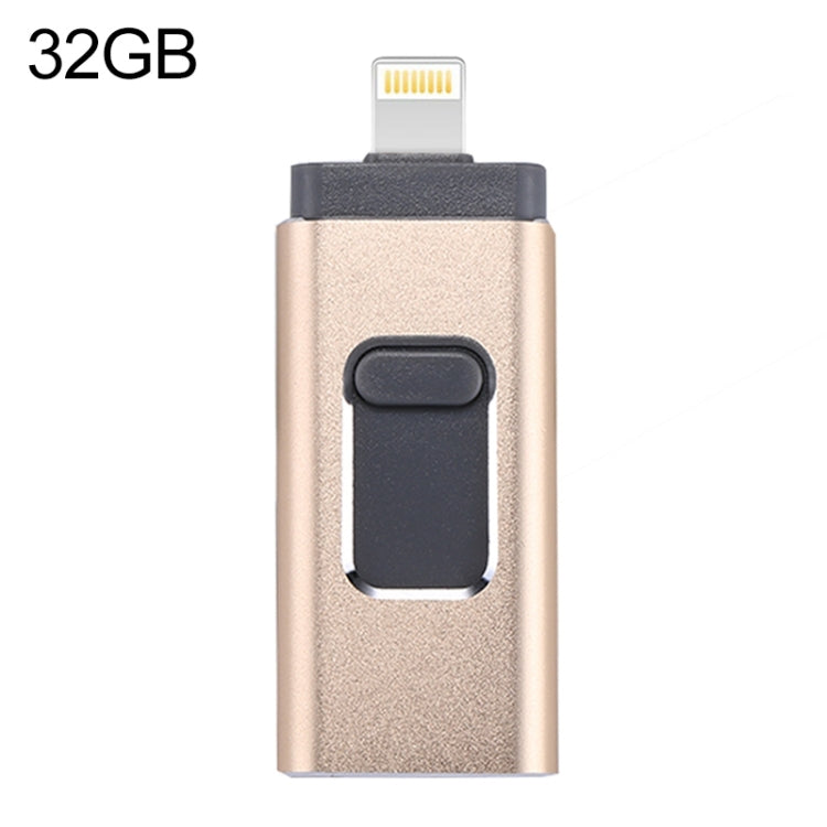 USB Flash Drive 3 trong 1 USB 2.0 & 8 Pin & Micro USB 32GB easyflash RQW-01B, màu vàng RQW-01B