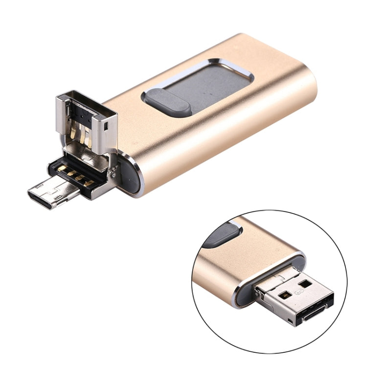 USB Flash Drive 3 trong 1 USB 2.0 & 8 Pin & Micro USB 32GB easyflash RQW-01B, màu vàng RQW-01B