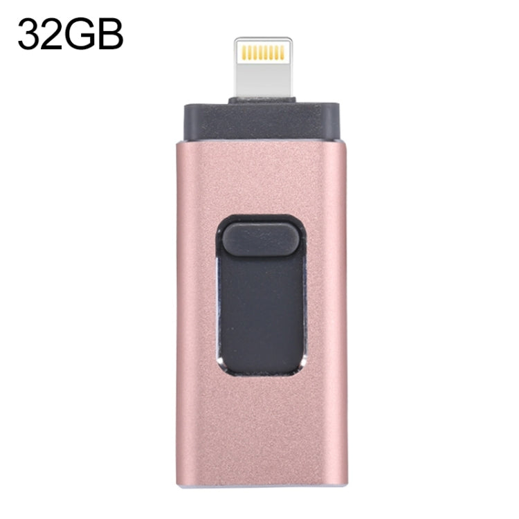 USB Flash Drive 3 trong 1 USB 2.0 & 8 Pin & Micro USB 32GB easyflash RQW-01B, màu vàng hồng RQW-01B