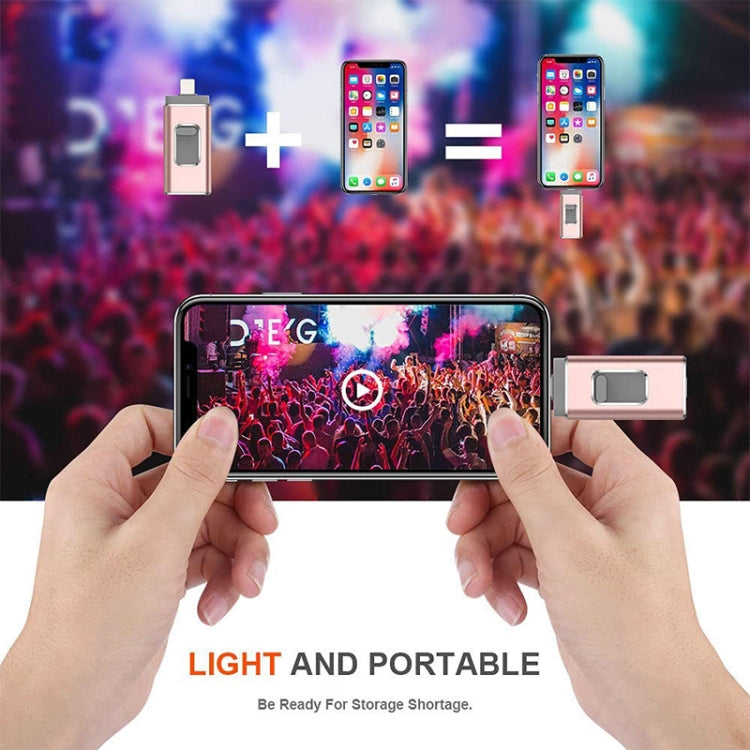 USB Flash Drive 3 trong 1 USB 2.0 & 8 Pin & Micro USB 32GB easyflash RQW-01B, màu vàng hồng RQW-01B
