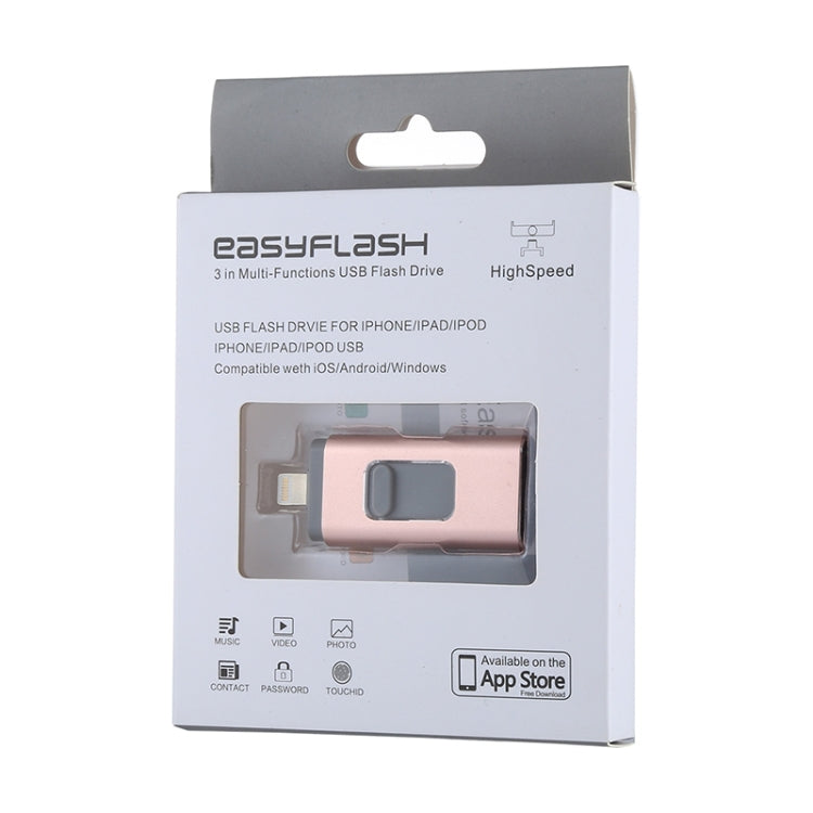 Ổ flash easyflash RQW-01B 3 trong 1 USB 2.0 & 8 Pin & Micro USB 64GB, RQW-01B màu vàng hồng