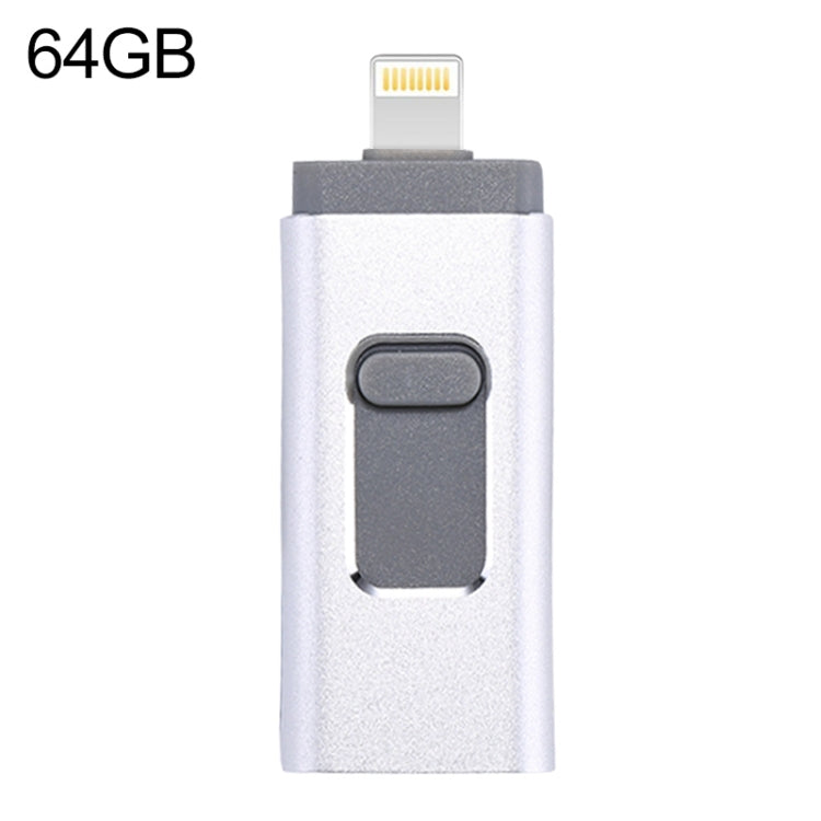 Ổ flash easyflash RQW-01B 3 trong 1 USB 2.0 & 8 Pin & Micro USB 64GB, RQW-01B Bạc