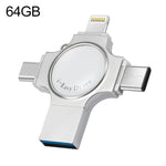 Ổ flash RQW-11S 4 trong 1 USB 2.0 & 8 Pin & Micro USB & USB-C / Type-C 64GB, RQW-11S