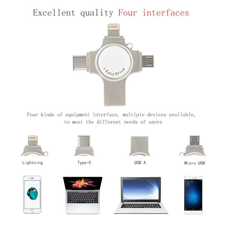 Ổ flash RQW-11S 4 trong 1 USB 2.0 & 8 Pin & Micro USB & USB-C / Type-C 64GB, RQW-11S