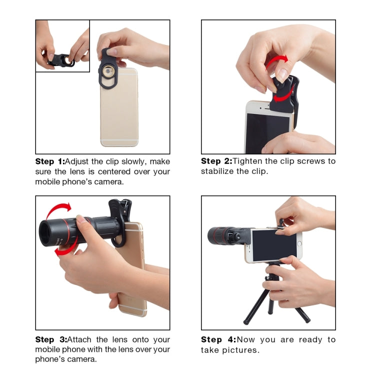 Bộ 3 trong 1 ống kính kính viễn vọng 18X đa năng + giá đỡ chân máy + kẹp điện thoại, APL-T18ZJ