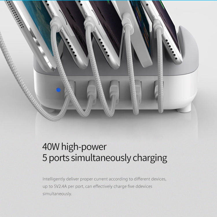 Trạm sạc thông minh ORICO DUK-5P 40W 5 cổng USB có giá đỡ điện thoại & máy tính bảng, phích cắm EU