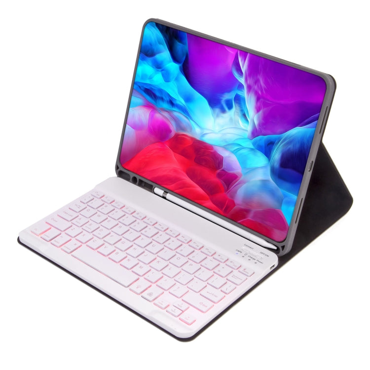 Bao da bàn phím Bluetooth có thể tháo rời X-11BS họa tiết da trơn cho iPad Pro 11 inch 2020 / 2018, có khe cắm bút & đèn nền, bàn phím màu trắng