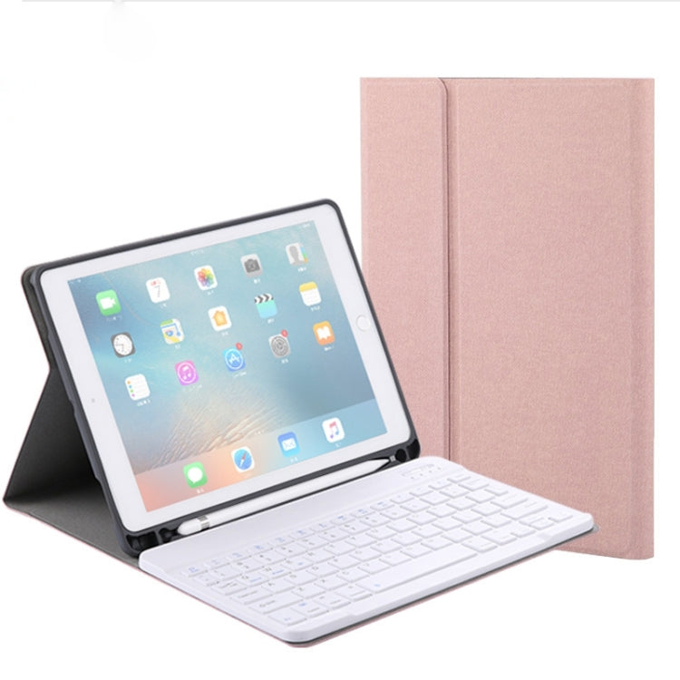 RK508 Bao da bàn phím Bluetooth nhựa có thể tháo rời kết hợp vân lụa cho iPad Air 2 & Air 1 / Pro 9.7 inch & iPad 2017 & iPad 2018, có chân đỡ & khe cắm bút