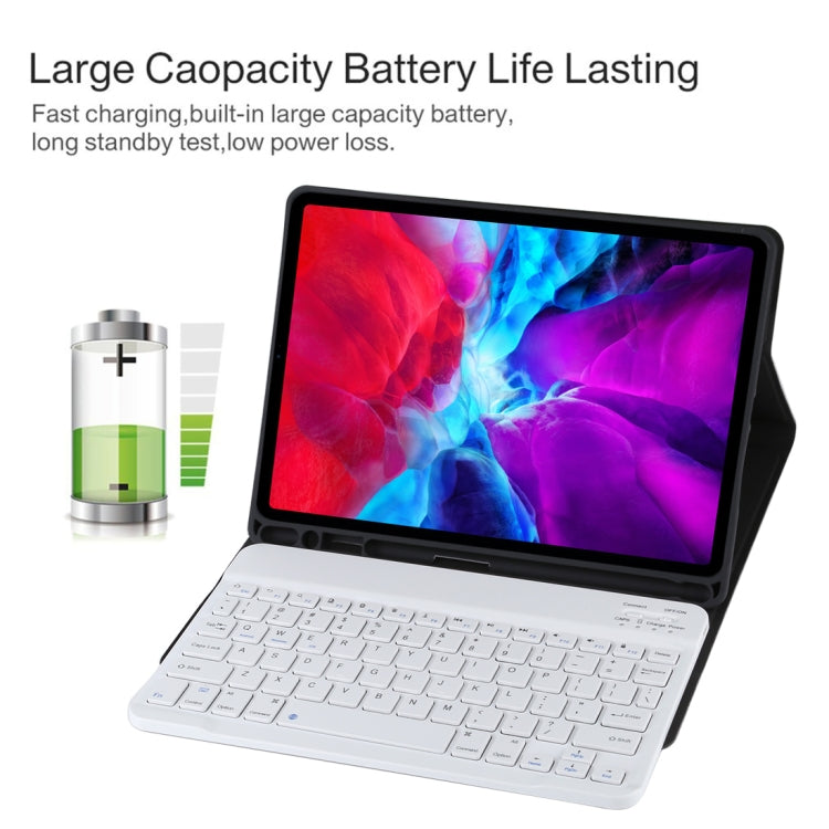 Bàn phím Bluetooth TG11B trắng có thể tháo rời + bao da vải microfiber cho iPad Pro 11 inch (2020), có khe và giá đỡ bút, bàn phím trắng