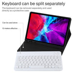 Bàn phím Bluetooth TG11B trắng có thể tháo rời + bao da vải microfiber cho iPad Pro 11 inch (2020), có khe và giá đỡ bút, bàn phím trắng