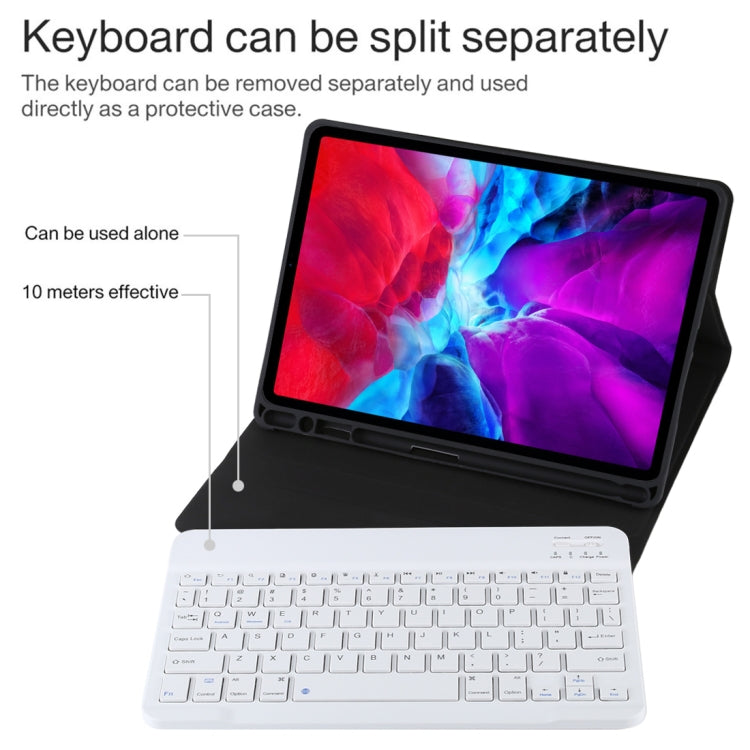 Bàn phím Bluetooth TG11B trắng có thể tháo rời + bao da vải microfiber cho iPad Pro 11 inch (2020), có khe và giá đỡ bút, bàn phím trắng