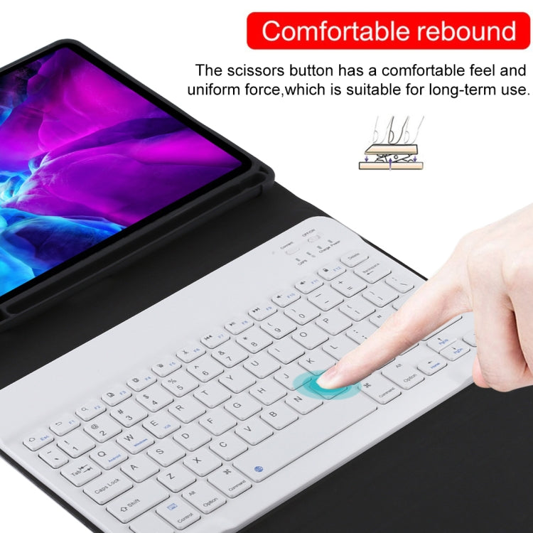 Bàn phím Bluetooth TG11B trắng có thể tháo rời + bao da vải microfiber cho iPad Pro 11 inch (2020), có khe và giá đỡ bút, bàn phím trắng