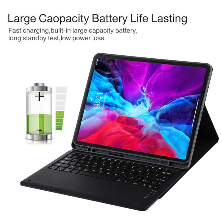 T129 Bao da máy tính bảng bàn phím Bluetooth màu đen tháo rời microfiber cho iPad Pro 12.9 inch (2020), có giá đỡ, bàn phím màu đen