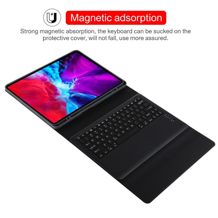 T129 Bao da máy tính bảng bàn phím Bluetooth màu đen tháo rời microfiber cho iPad Pro 12.9 inch (2020), có giá đỡ, bàn phím màu đen