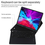 T129 Bao da máy tính bảng bàn phím Bluetooth màu đen tháo rời microfiber cho iPad Pro 12.9 inch (2020), có giá đỡ, bàn phím màu đen