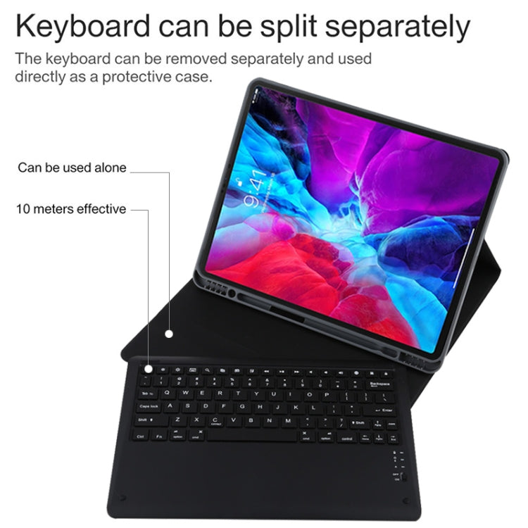 T129 Bao da máy tính bảng bàn phím Bluetooth màu đen tháo rời microfiber cho iPad Pro 12.9 inch (2020), có giá đỡ, bàn phím màu đen