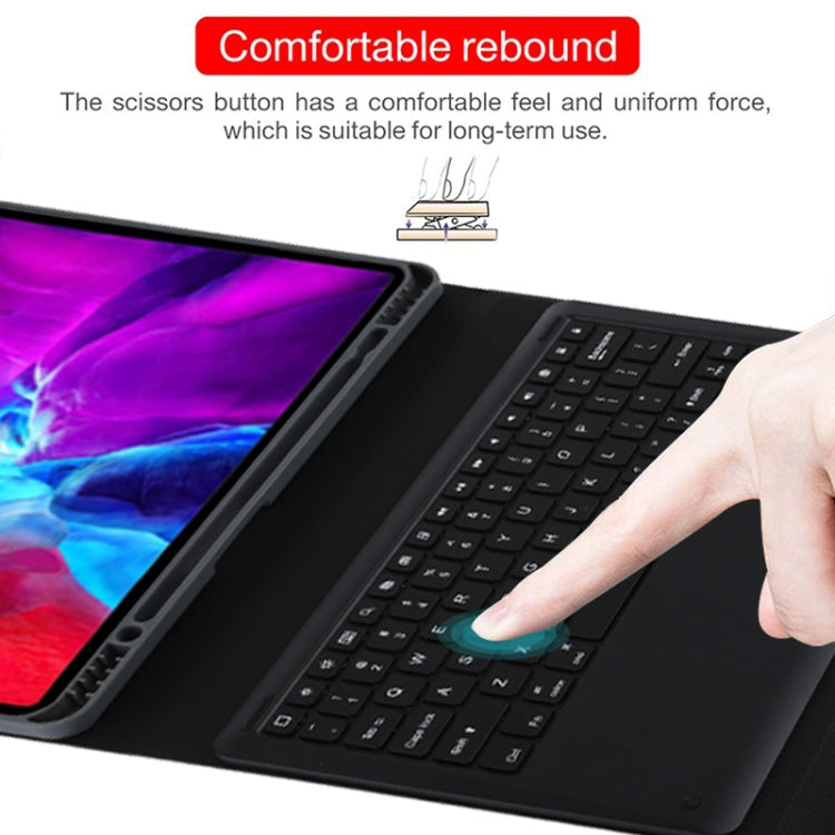 T129 Bao da máy tính bảng bàn phím Bluetooth màu đen tháo rời microfiber cho iPad Pro 12.9 inch (2020), có giá đỡ, bàn phím màu đen