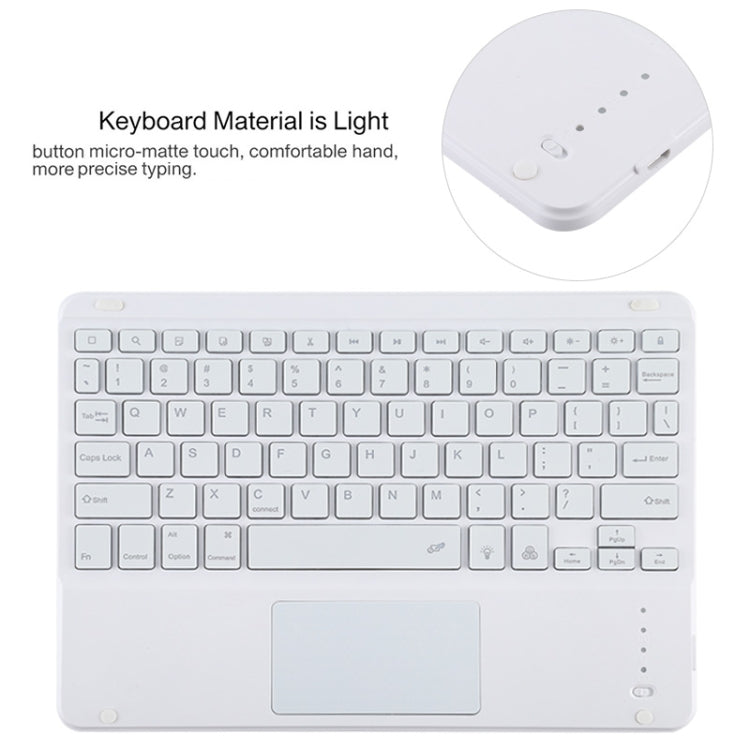 TG11BCS Bàn phím Bluetooth trắng có thể tháo rời + bao da vải microfiber cho iPad Pro 11 inch (2020), có đèn nền & touchpad & khe cắm bút & giá đỡ, bàn phím màu trắng