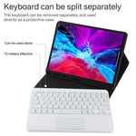 TG11BCS Bàn phím Bluetooth trắng có thể tháo rời + bao da vải microfiber cho iPad Pro 11 inch (2020), có đèn nền & touchpad & khe cắm bút & giá đỡ, bàn phím màu trắng