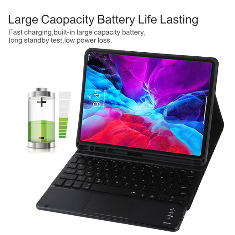 Bao da bàn phím Bluetooth đen có thể tháo rời TG11BCS bằng da microfiber cho iPad Pro 11 inch (2020), có đèn nền & bàn di chuột & khe cắm bút & giá đỡ, bàn phím màu đen