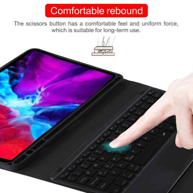 Bao da bàn phím Bluetooth đen có thể tháo rời TG11BCS bằng da microfiber cho iPad Pro 11 inch (2020), có đèn nền & bàn di chuột & khe cắm bút & giá đỡ, bàn phím màu đen