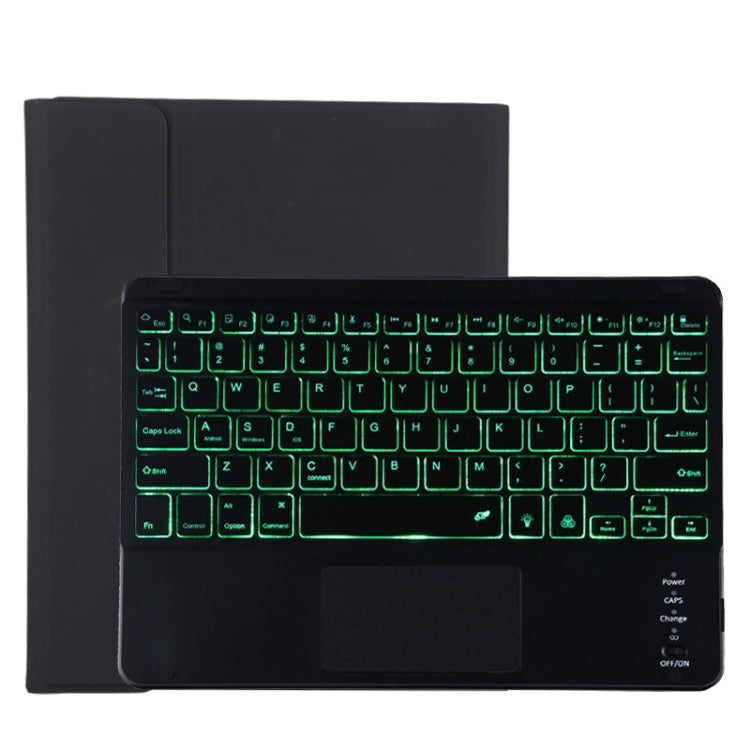 Bao da bàn phím Bluetooth đen có thể tháo rời TG11BCS bằng da microfiber cho iPad Pro 11 inch (2020), có đèn nền & bàn di chuột & khe cắm bút & giá đỡ, bàn phím màu đen