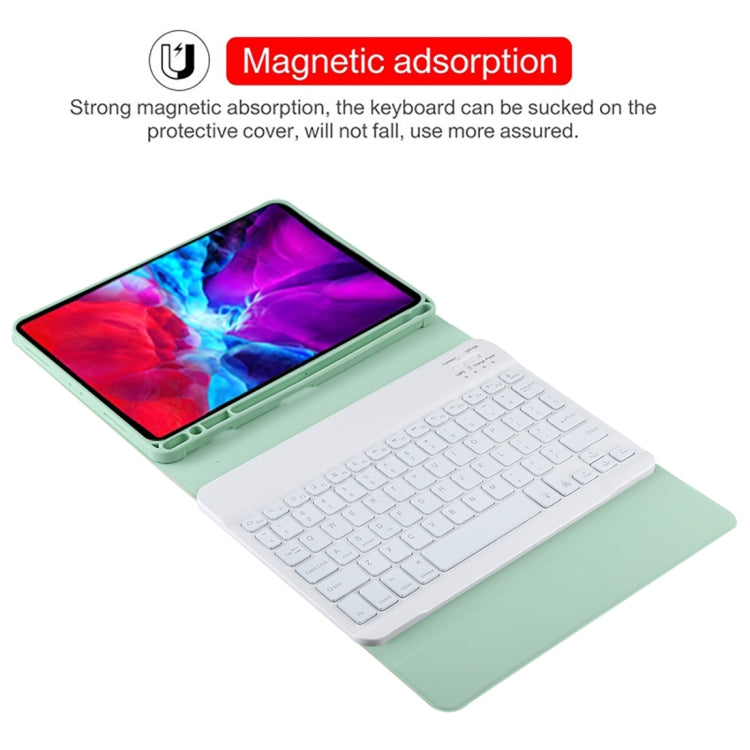 TG11BS Bàn phím Bluetooth trắng có thể tháo rời, bao da vải microfiber cho iPad Pro 11 inch (2020), có đèn nền & khe cắm bút & giá đỡ, bàn phím màu trắng