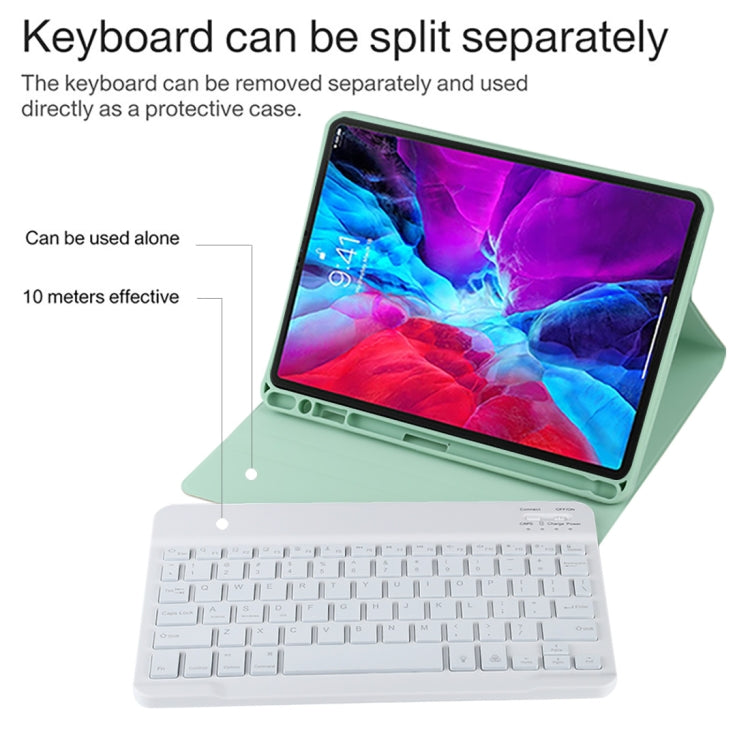 TG11BS Bàn phím Bluetooth trắng có thể tháo rời, bao da vải microfiber cho iPad Pro 11 inch (2020), có đèn nền & khe cắm bút & giá đỡ, bàn phím màu trắng