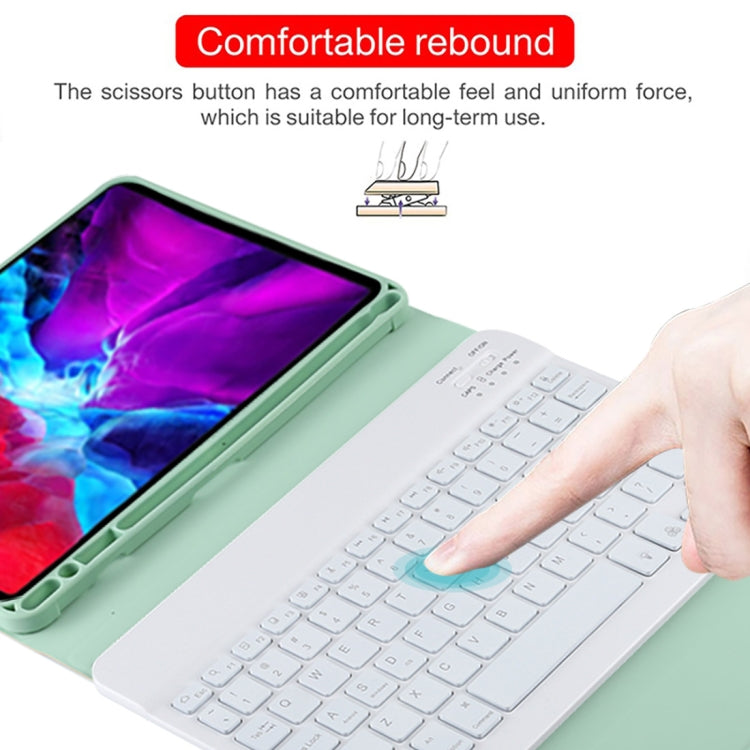 TG11BS Bàn phím Bluetooth trắng có thể tháo rời, bao da vải microfiber cho iPad Pro 11 inch (2020), có đèn nền & khe cắm bút & giá đỡ, bàn phím màu trắng