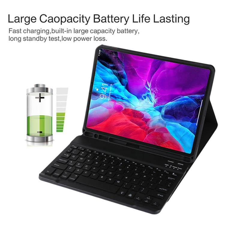 TG11BS Bàn phím Bluetooth đen có thể tháo rời + bao da vải microfiber cho iPad Pro 11 inch (2020), có đèn nền & khe cắm bút & giá đỡ, bàn phím màu đen