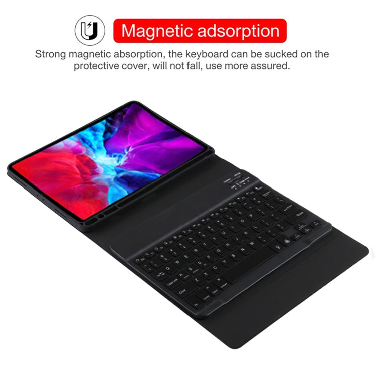 TG11BS Bàn phím Bluetooth đen có thể tháo rời + bao da vải microfiber cho iPad Pro 11 inch (2020), có đèn nền & khe cắm bút & giá đỡ, bàn phím màu đen