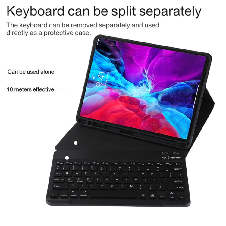 TG11BS Bàn phím Bluetooth đen có thể tháo rời + bao da vải microfiber cho iPad Pro 11 inch (2020), có đèn nền & khe cắm bút & giá đỡ, bàn phím màu đen