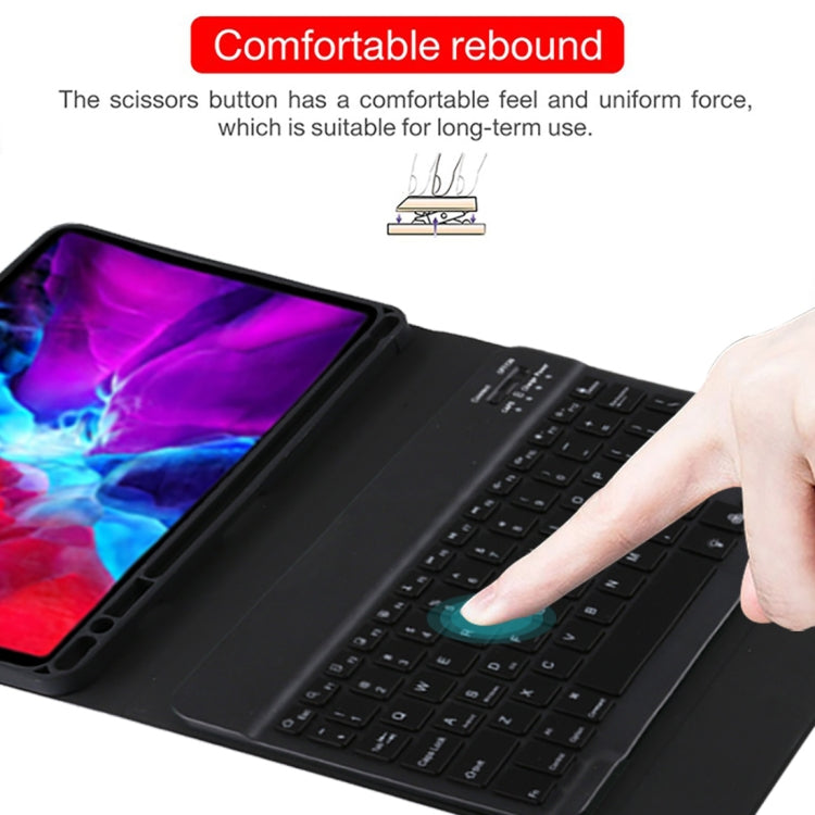 TG11BS Bàn phím Bluetooth đen có thể tháo rời + bao da vải microfiber cho iPad Pro 11 inch (2020), có đèn nền & khe cắm bút & giá đỡ, bàn phím màu đen