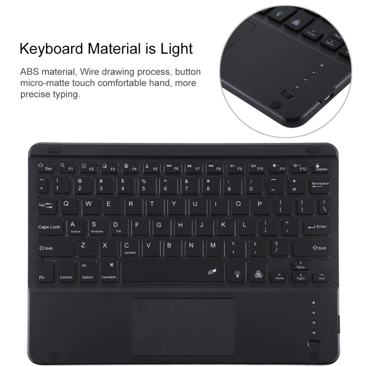 TG-102BCS Bàn phím Bluetooth đen có thể tháo rời + bao da vải microfiber cho iPad 10.2 inch / iPad Air (2019), có Touch Pad & đèn nền & khe cắm bút & giá đỡ, bàn phím màu đen