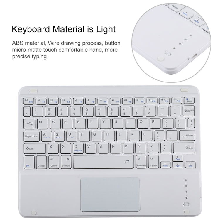 Bao da bàn phím Bluetooth trắng có thể tháo rời TG-102BC + bao da microfiber cho iPad 10.2 inch / iPad Air (2019), có bàn di chuột & khe cắm bút & giá đỡ, bàn phím màu trắng