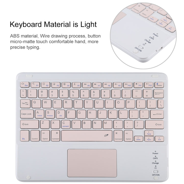 Bàn phím Bluetooth màu hồng TG-102BC có thể tháo rời + Bao da vải microfiber cho máy tính bảng iPad 10.2 inch / iPad Air (2019), có Touch Pad & khe cắm bút & giá đỡ, Bàn phím màu hồng