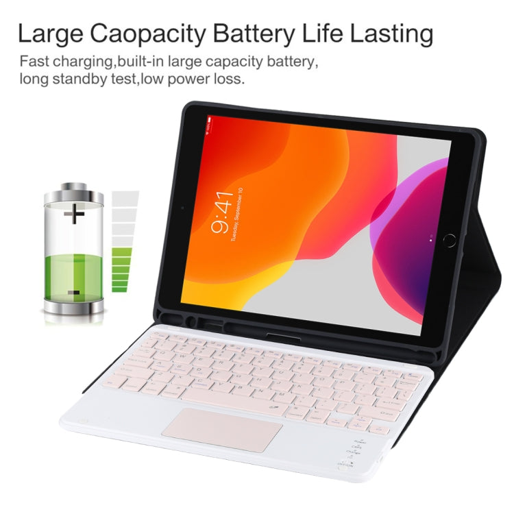Bàn phím Bluetooth màu hồng TG-102BC có thể tháo rời + Bao da vải microfiber cho máy tính bảng iPad 10.2 inch / iPad Air (2019), có Touch Pad & khe cắm bút & giá đỡ, Bàn phím màu hồng