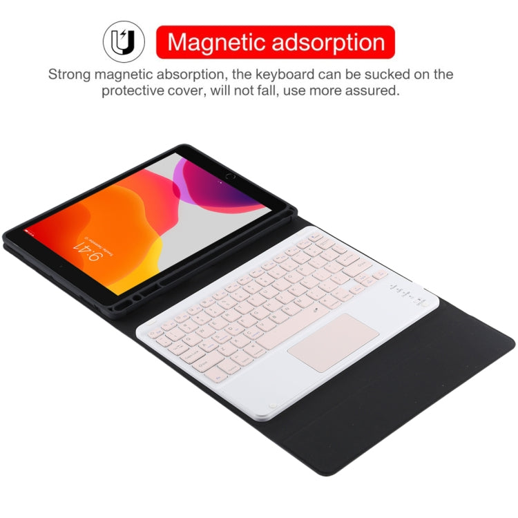Bàn phím Bluetooth màu hồng TG-102BC có thể tháo rời + Bao da vải microfiber cho máy tính bảng iPad 10.2 inch / iPad Air (2019), có Touch Pad & khe cắm bút & giá đỡ, Bàn phím màu hồng